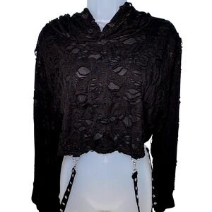 Distressed Medium Lace Up Back Cropped Garter Straps Goth Grunge
